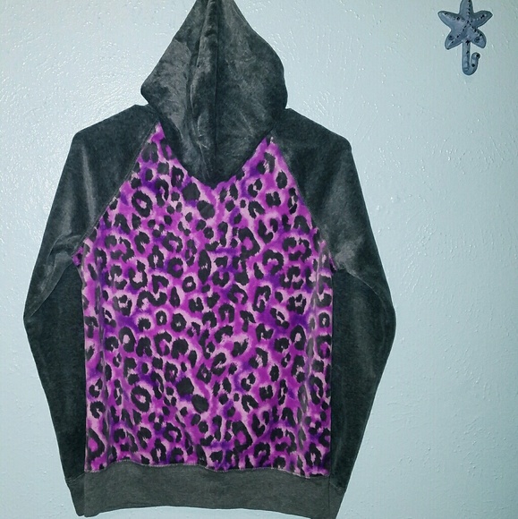 NWT Velour 🐆 Sequin Lilac Lavender Hoodie Zip 💜